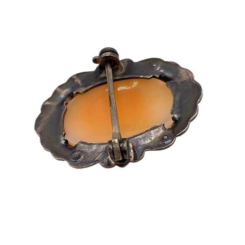 VINTAGE STERLING SILVER MARCASITE AND CARVED SHELL WOMAN CAMEO PIN BROOCH ‎ READ - Picture 6 of 9